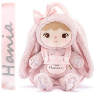 Rucksack mit Puppe Metoo - Flauschiges Häschen Rosa