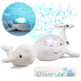 Rausch-Kuscheltier mit Projektorwolke b - Wale Weiß